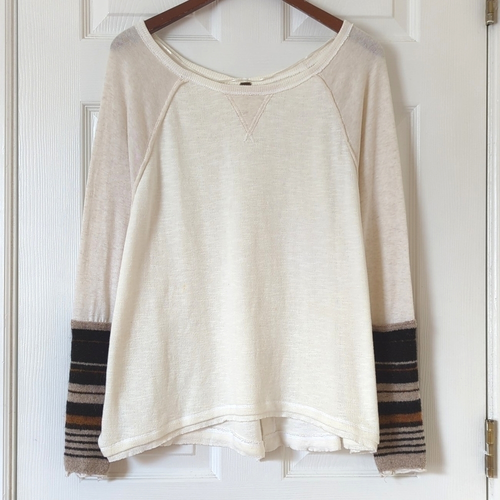 Free People Oversized Boat Neck Knit Cuff Long Raglan Sleeve Blouse Cream Small